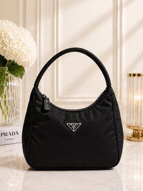 Authentic Prada Nylon Mini Hobo Bag Black Tessuto Shoulder Bag